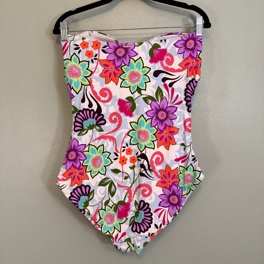 Anne Cole One Piece Swimsuit 14 Fleetwood Floral Twist Bandeau Strapless NWT - Picture 4 of 11
